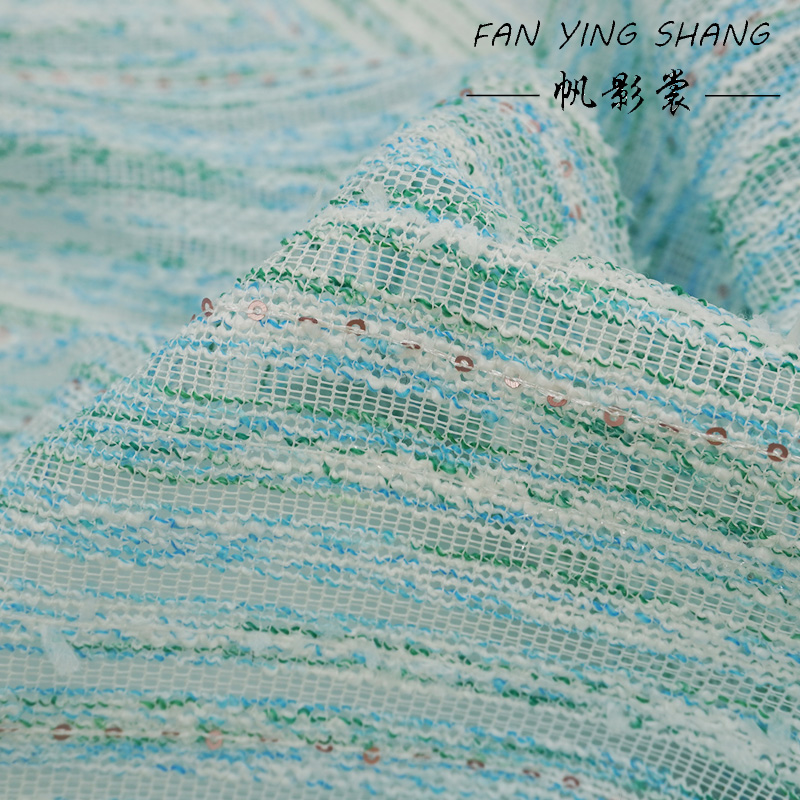 Green Sky Blue White Sequin Tw - Sewing Tweed ulasan dan harga