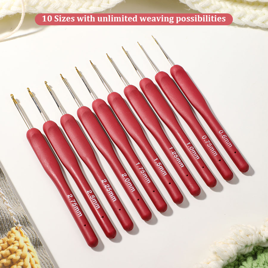 10pcs Red Crochet Set Kit Sili - Textile Sewing Kit ulasan dan harga