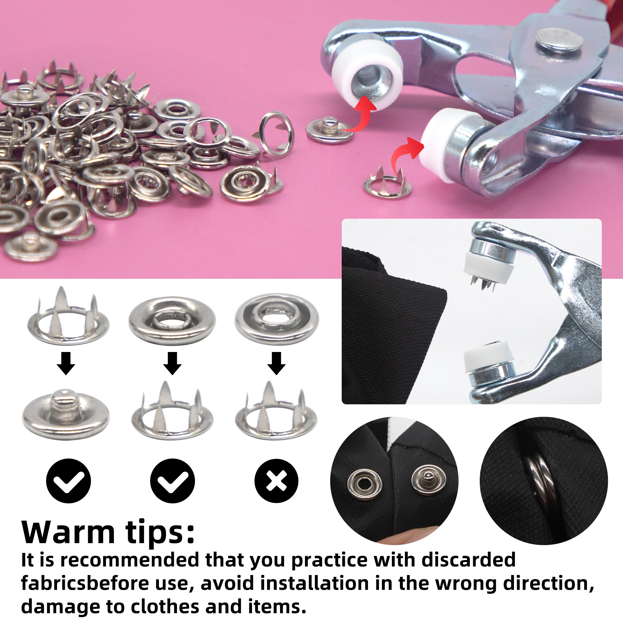 50 Sets Snap Fasteners Kit Too - Snap Button Plier ulasan dan harga