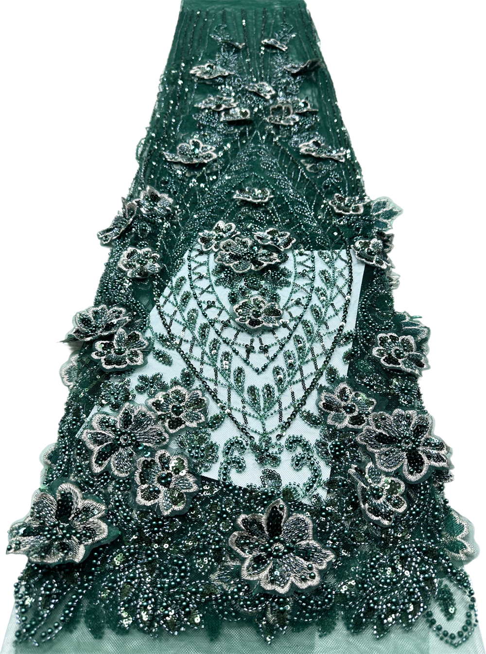 Luxury Green Beads Lace Fabric - Sewing Embroidery Fabric ulasan dan harga
